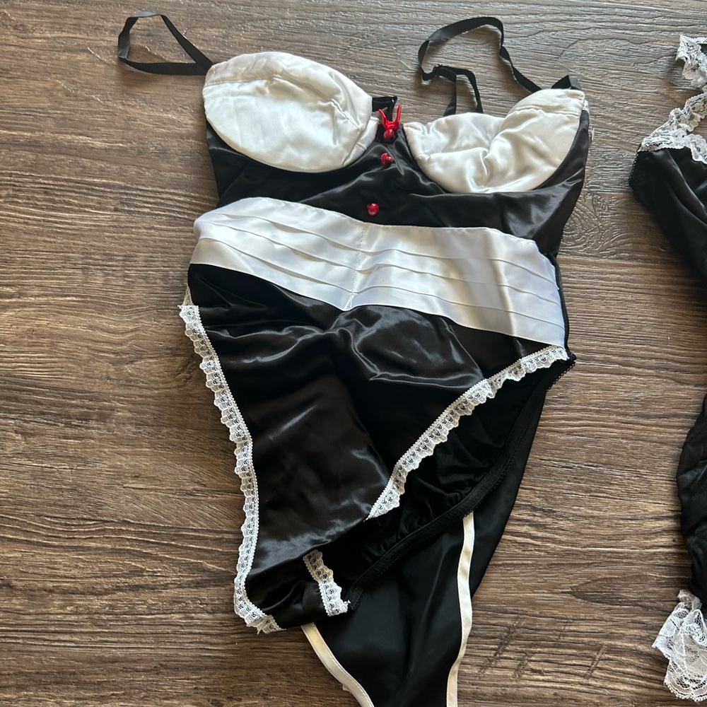 4 Women’s Satin & Lace Lingerie Set - Red, White & Black Nurse Tuxedo Maid FOH